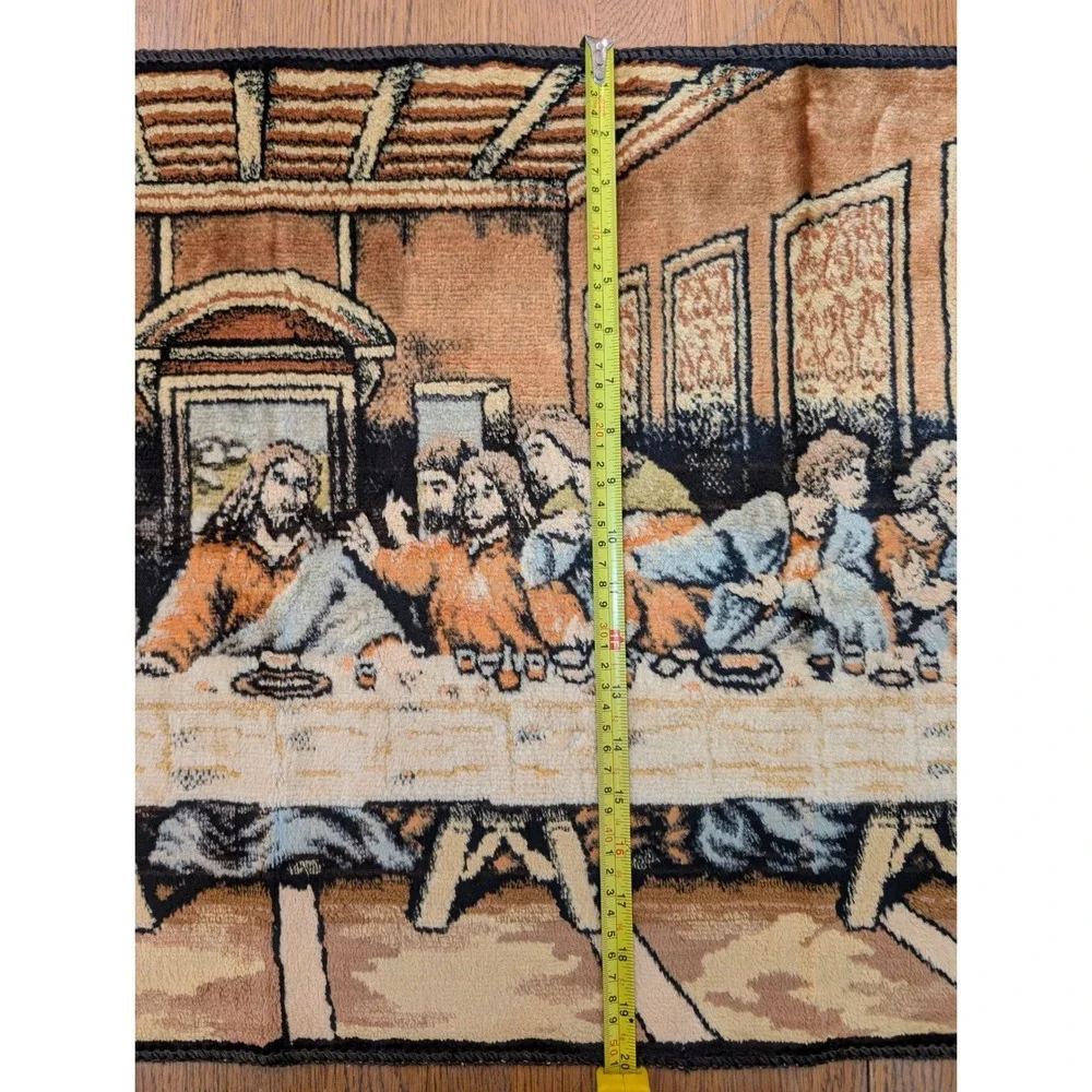 Vintage Last Supper Woven Tapestry Wall Hanging Fringe Religious Decor Brown